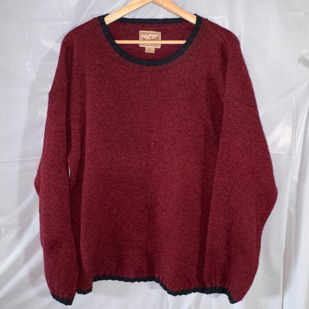 Woolrich Vintage Mens XL Burgundy Wool Blend Knit Crewneck Sweater Made in USA